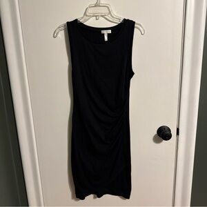 Leith Size S Womens Round Neck Sleeveless Ruched Bodycon Tank Dress in Black